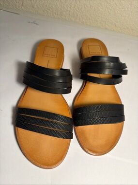 Dolce Vita Black and Tan Multi-Strap Slide Sandals